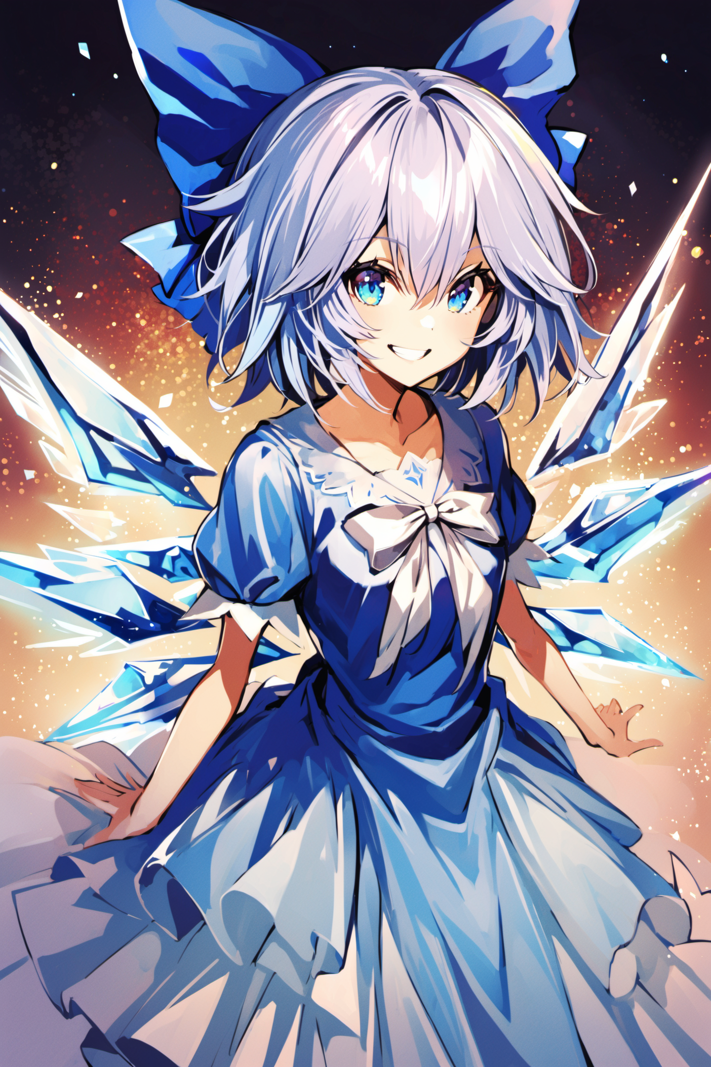 23857-2460605832-1girl, solo, cirno, blue hair, wings, bow, blue eyes, hair bow, ice, smile, short hair, dress, grin, ice wings, blue dress, ribb.png